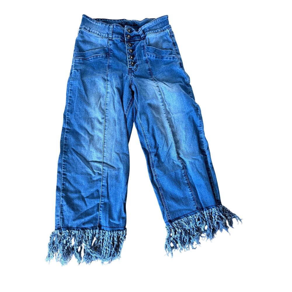 Hydraulic murray high rise straight fringe hem denim jeans‎
